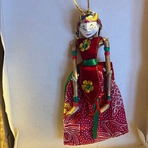 vintage Indonesian Wayang Golek rod puppet ornament.